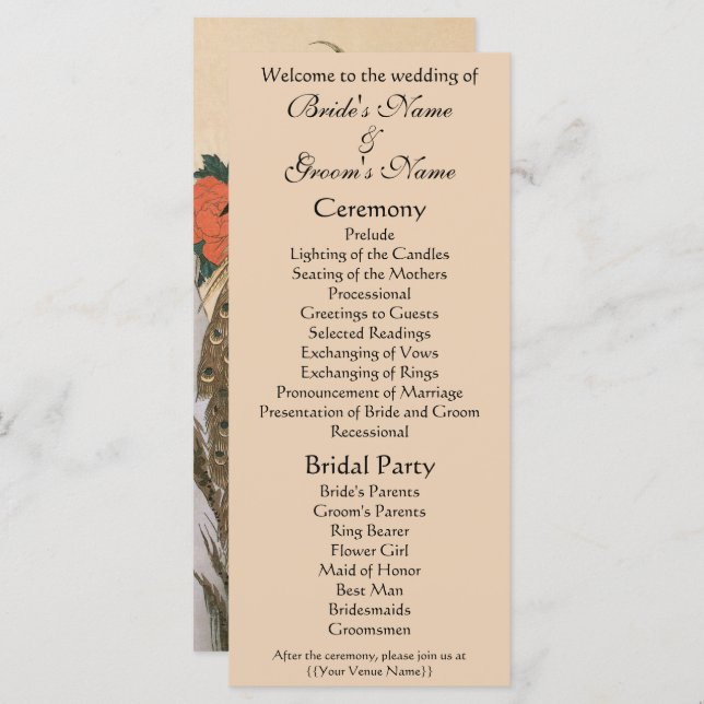 Pfau und Pfaue von Hiroshige Wedding Programm (Vorne/Hinten)
