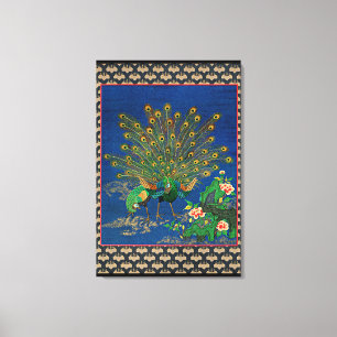 Pfau und Pfauenhenne, Japanische Illustration, Leinwanddruck