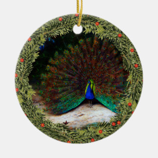 Pfau und Pfauenschmetterling Keramik Ornament