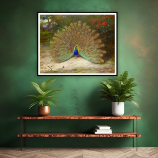 Pfau und Pfauenschmetterling, KunstIllustration Poster