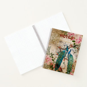 Pfau und Rosa Magnolia Blume Vintag Ephemera Notizbuch