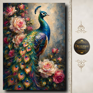 Pfau und rosa Rosen Decoupage Seidenpapier