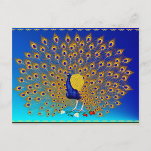 Pfau und Rose Postkarte