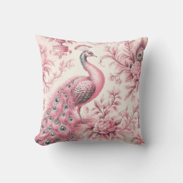 Pfau und Rose rosa Kissen (Vorderseite)