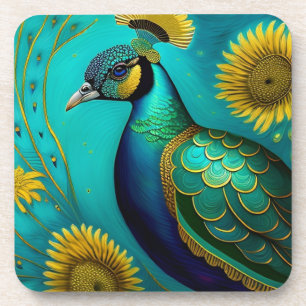 Pfau- und Sonnenblumenharz-Untersetzer Getränkeuntersetzer