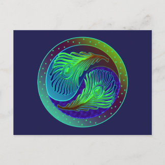 Pfau versieht 1 Yin Yang mit Federn Postkarte