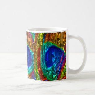 Pfau versieht GlasTasse der kunst-1 mit Federn Tasse