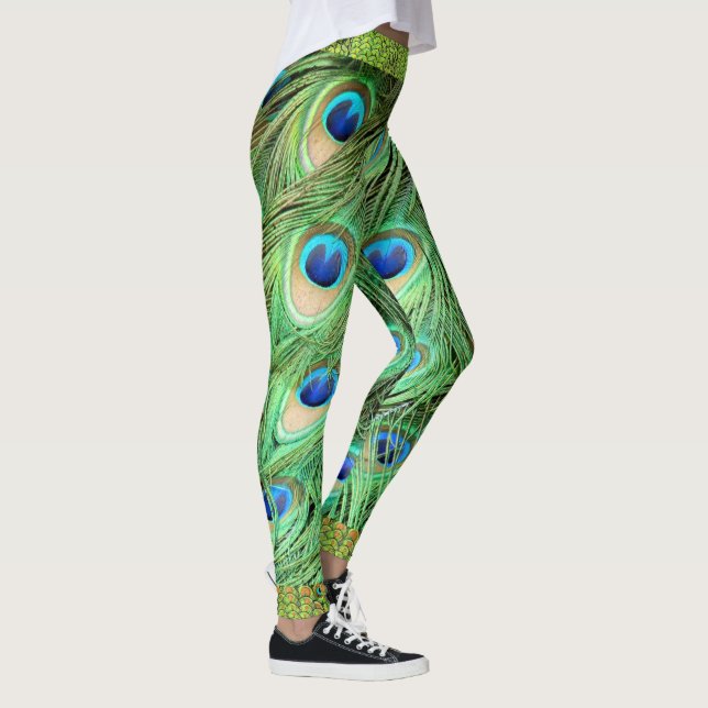 Pfau versieht grün-blaue exotische Vogel-Leggings Leggings (Rechts)