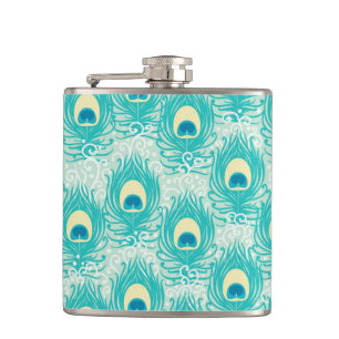 Pfau versieht Muster mit Federn Flachmann