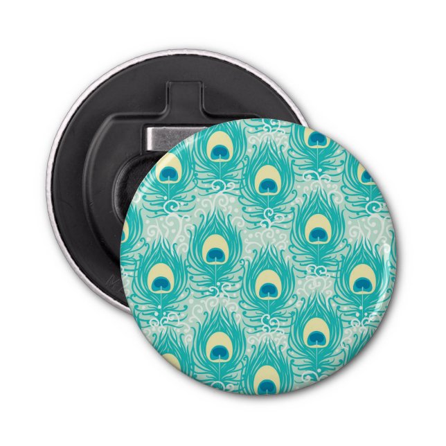 Pfau versieht Muster mit Federn Flaschenöffner (Vorderseite)