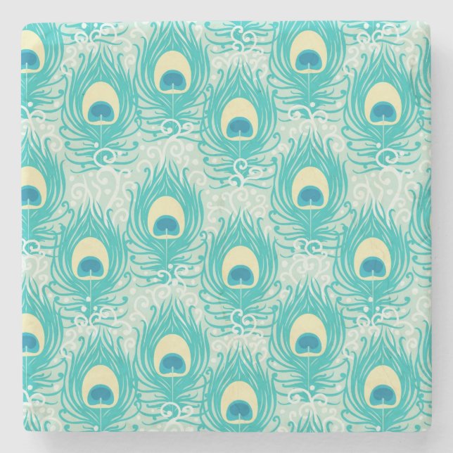 Pfau versieht Muster mit Federn Steinuntersetzer (Vorderseite)