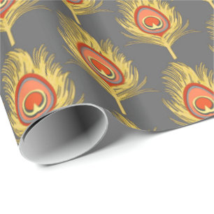 Pfau versieht, Senf-Gelb auf Grauem/Grau mit Geschenkpapier
