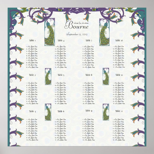 Pfau Vintage Liebesvögel Poster (Vorne)