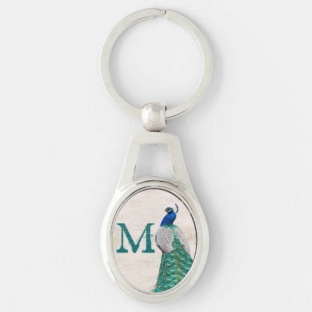 Pfau-Vogel-Feder-aquamariner Türkis Vint Schlüsselanhänger (Vorderseite)
