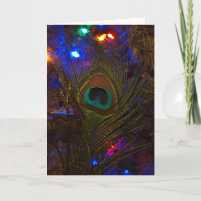 Pfau-Weihnachtsfeder Feiertagskarte (Vorderseite)