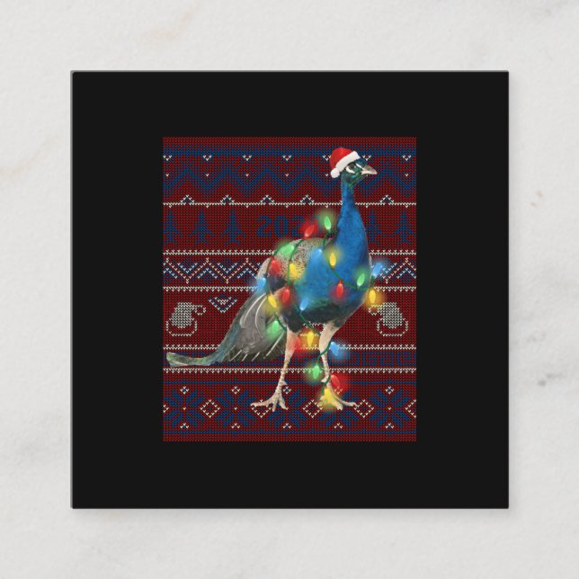 Pfau Weihnachtslicht Lights Ugly Sweater Goa Lover Quadratische Visitenkarte (Vorderseite)