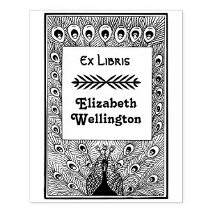 Pfau zeigt Federn #3 Ex Libris Book Gummistempel