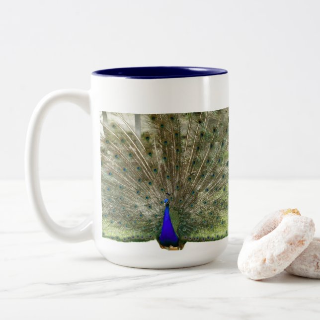 Pfau Zweifarbige Tasse (Mit Donut)