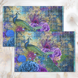 PFauen Blumen COLLAGE DEKOUPAGE Seidenpapier
