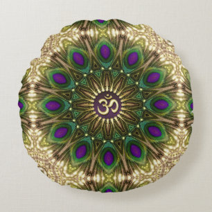 Pfauen-Boheme-Mandala-OM-Yoga-Rundkissen Rundes Kissen