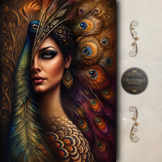 Pfauen-Göttinnen-Porträt-Dekupage Seidenpapier (Peacock Goddess Portrait Decoupage Tissue Paper)