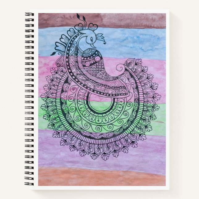 Pfauen-Mandala-Spiralblock Notizbuch (Vorderseite)