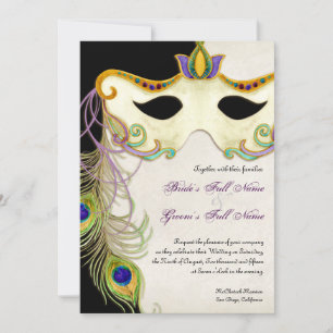 Pfauen-Maskenball - Hochzeitseinladung Einladung