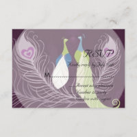 Pfauen-Paar-Liebesvögel Lila Hochzeit RSVP