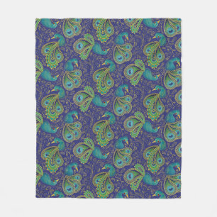 Pfauen-Paisley-Muster Blau Fleecedecke