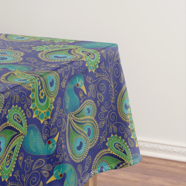Pfauen-Paisley-Muster Blau Tischdecke (Beispiel)