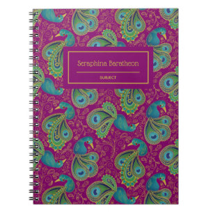 Pfauen-Paisley-Royal-Pink-Fuchsien-Monogramm Notizblock