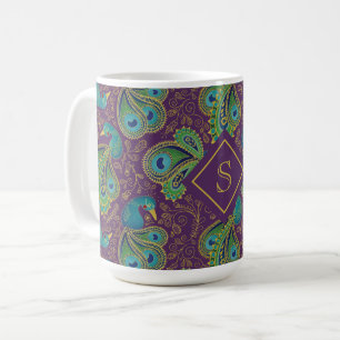 Pfauen-Paisley-Royal-Purpur-Monogramm Kaffeetasse