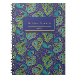 Pfauen-Paisley-Royalblau-Monogramm Notizblock
