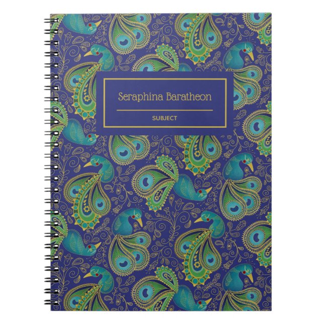 Pfauen-Paisley-Royalblau-Monogramm Notizblock (Vorderseite)