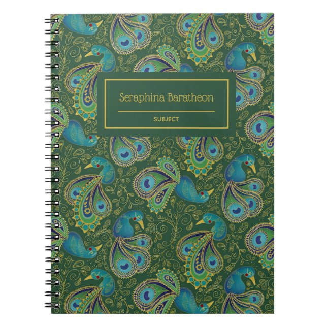 Pfauen-Paisley-Royalgrün-Monogramm Notizblock (Vorderseite)
