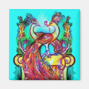 PFauen verliebt  Monogramm rot blau türkis grün Magnet