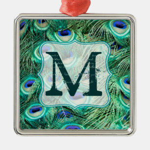 Pfauen-Vogel-Feder-Tee-Monogramm-Initial-Ornament Ornament Aus Metall