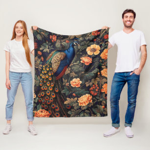 Pfauen-Vogel Vintage-Muster Wald Fleecedecke