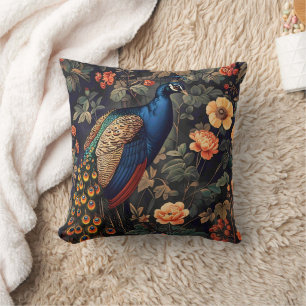 Pfauen-Vogel Vintage-Muster Wald Kissen