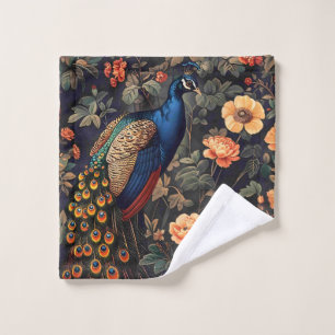 Pfauen-Vogel Vintage-Muster Wald Waschlappen