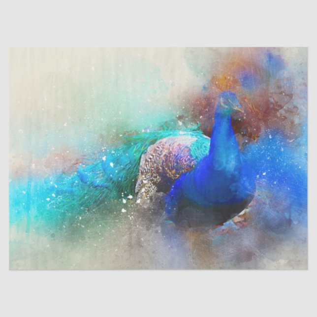 Pfauen Vögel Watercolor Wand an Wand Seidenpapier (Vorderseite)