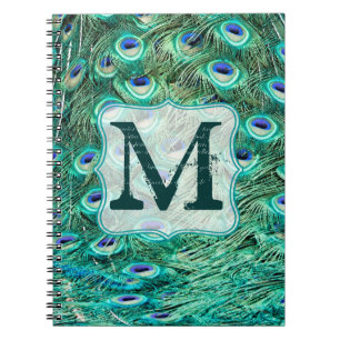 Pfauen-Vogelfeder-Monogramm-Notizbuch Notizblock
