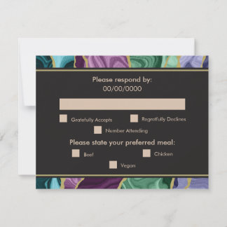 Pfauen-Wasserfarbener Achat Hochzeit (Menüwahl) RSVP Karte