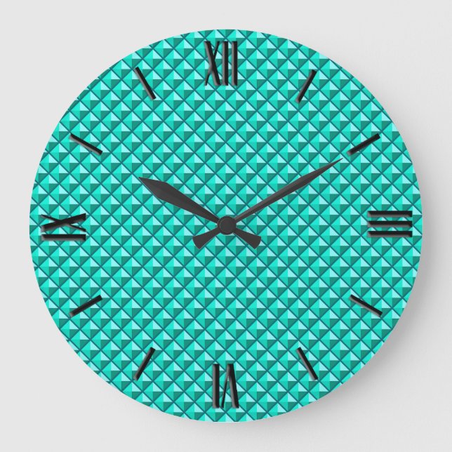 Pfauenblau, Emaille-Aussehen, gestreiftes Gitter Große Wanduhr (Vorderseite)