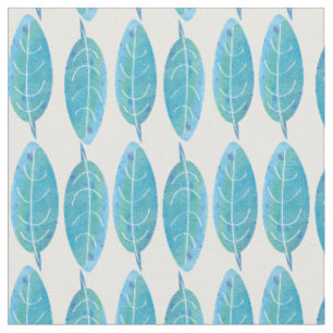 Pfauenblau, moderne Aquarellblattgestaltung Stoff