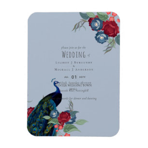 Pfauenblaues Burgunder-Wein-Herbst-Winter-Hochzeit Magnet