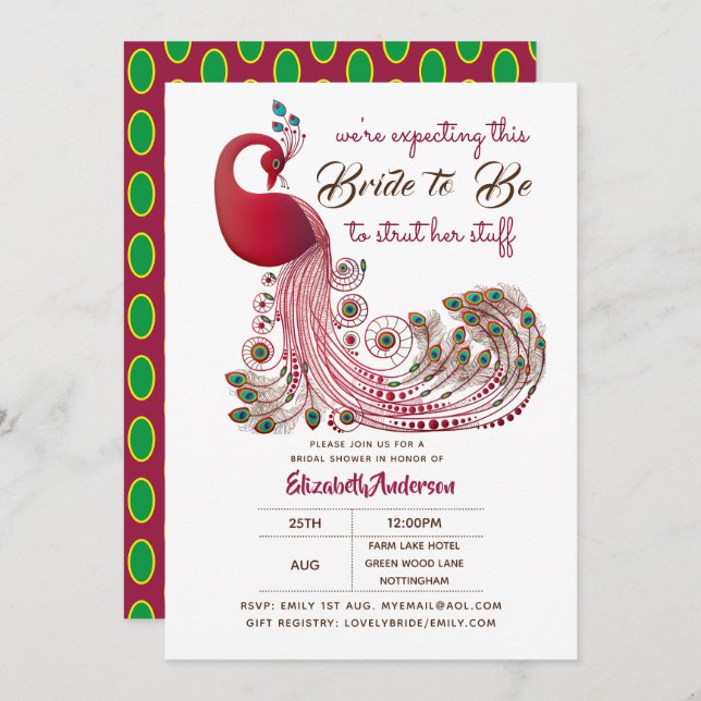 Pfauenbrücke 2 muss ihr Stuff-Brautparty anziehen Einladung (Vorne/Hinten)