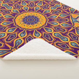 Pfauendesign Lila Aquamarin Orange Mandala Sherpadecke