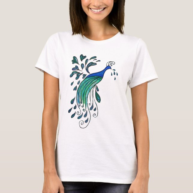 Pfauendesign-T-Shirt T-Shirt (Vorderseite)