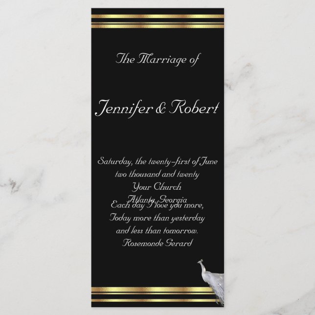 Pfaueneleganz im Schwarzen Gold und Weiß-Programm Programm (Vorderseite)